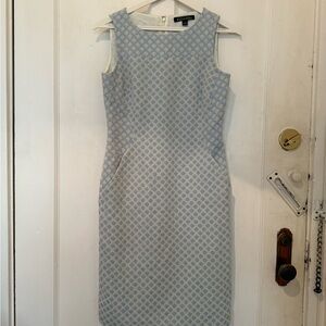 Brooks Brothers Gray and White Sheath Dress Square Neck Sleeveless